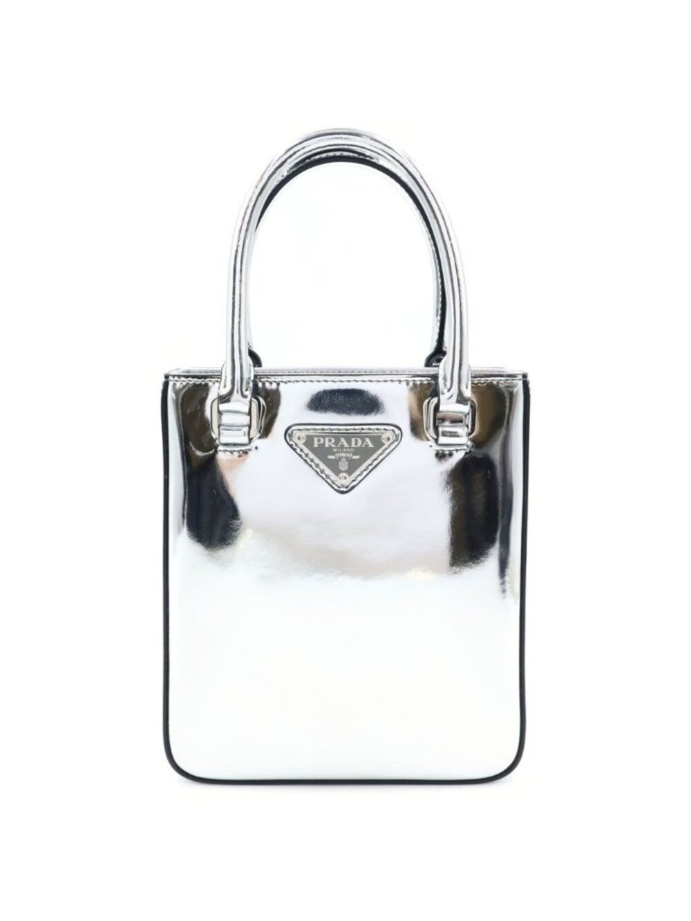 Prada Triangle Logo 2-Way Shoulder Bag Silver Patent Leather